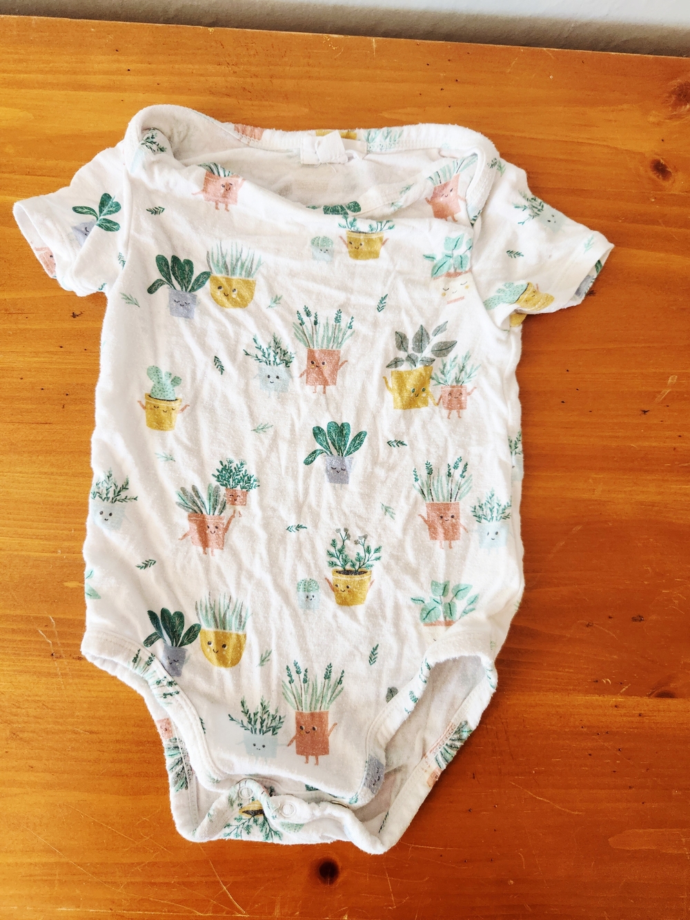 Angel Dear 3-6m Bamboo White with Green Plant Print Onsie